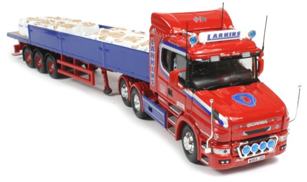 Scania T with drop-side trailer and Moffett Mounty