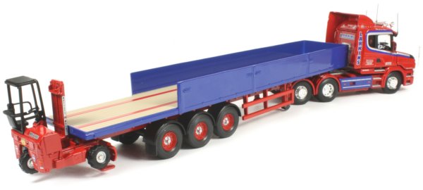 Scania T with drop-side trailer and Moffett Mounty